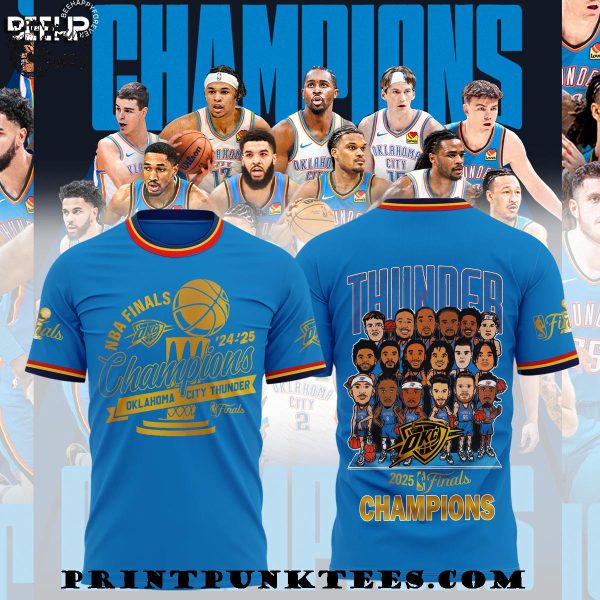 NBA Final 2024-2025 Champions Oklahoma City Thunder Chibi Special New T-Shirt – Blue