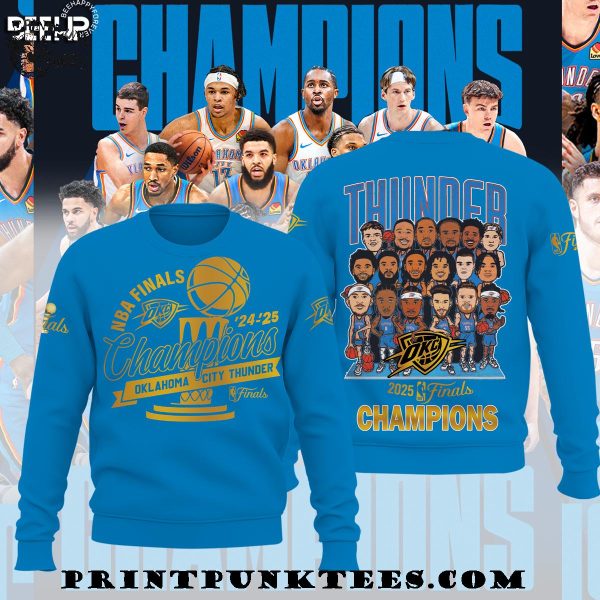 NBA Final 2024-2025 Champions Oklahoma City Thunder Chibi Special New T-Shirt – Blue